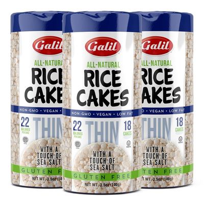 Galil Natural Rice Cakes Lightly Salted All Natural, Gluten-Free, Vegan, Low-Fat, Non-GMO Snack Crunchy, Delicious & Thin Rice Cake Snacks Kosher & Wheat-Free Pack 3 (3.5 oz)