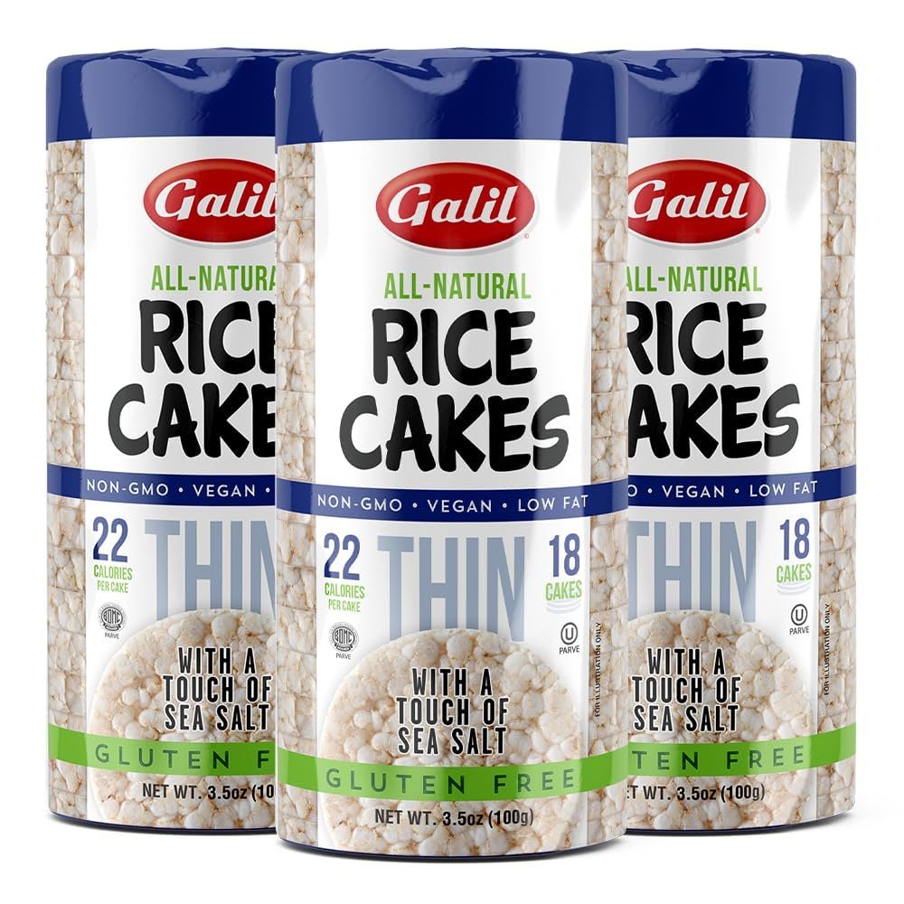 Galil Natural Rice Cakes Lightly Salted All Natural, Gluten-Free, Vegan, Low-Fat, Non-GMO Snack Crunchy, Delicious & Thin Rice Cake Snacks Kosher & Wheat-Free Pack 3 (3.5 oz)