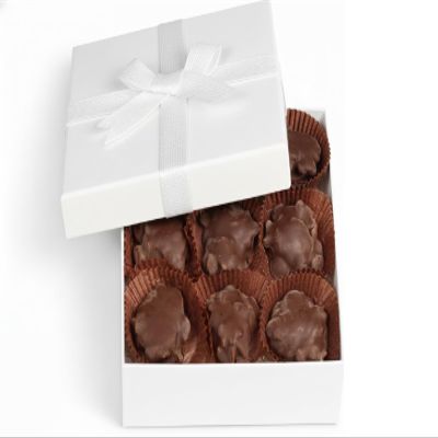 Milk Chocolate Caramel Peanut Cluster White Gift Box - by It's Delish | 12 OZ Milk Chocolate Covered Nuts with Carmel Clusters | Christmas Gifts Box of Chocolates Candy Nut Turtles Kosher Dairy