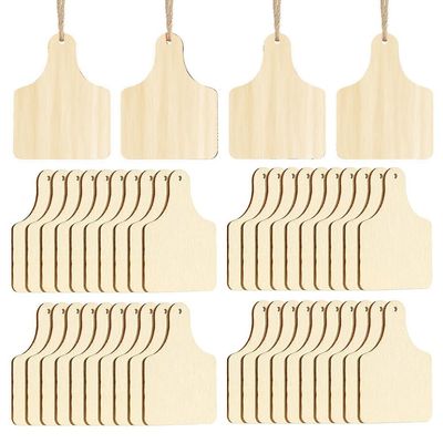 GHAYSDLK 120 Pieces Unfinished Wood Hanging Cow Tags Blank DIY Wooden Tags with Ropes for DIY Craft Christmas Decor