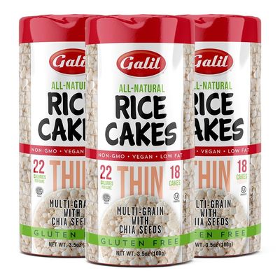 Galil Ultra-Thin Natural Rice Cakes Lightly Salted | Vegan, All-Natural, Non-GMO, Kosher, Low Fat, Gluten Free Natural Snack | Ultra Thin Rice Cake Snacks | Healthy Crunchy Snack | Pack 3 (3.5 oz)
