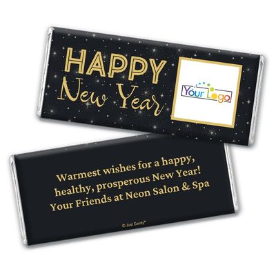12 Count Personalized Add Your Logo New Year?s Eve Chocolate Candy Bar Favors For Promotional Giveaways, Corporate Party Gifts, Custom Company Event Favors & More