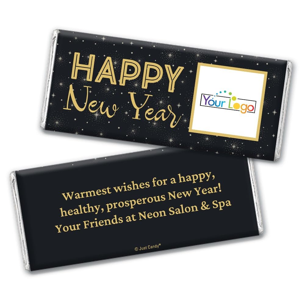 12 Count Personalized Add Your Logo New Year?s Eve Chocolate Candy Bar Favors For Promotional Giveaways, Corporate Party Gifts, Custom Company Event Favors & More