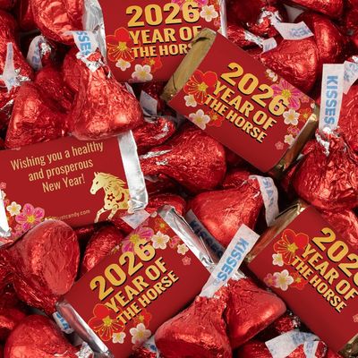 23.75lb Chinese New Year Assorted Red Chocolate Bulk Candy Mix With Wrapped Miniatures And Red Foiled Kisses For Wealth & Success - Year Of The Horse (1,805ct)