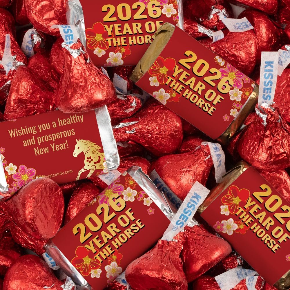 23.75lb Chinese New Year Assorted Red Chocolate Bulk Candy Mix With Wrapped Miniatures And Red Foiled Kisses For Wealth & Success - Year Of The Horse (1,805ct)