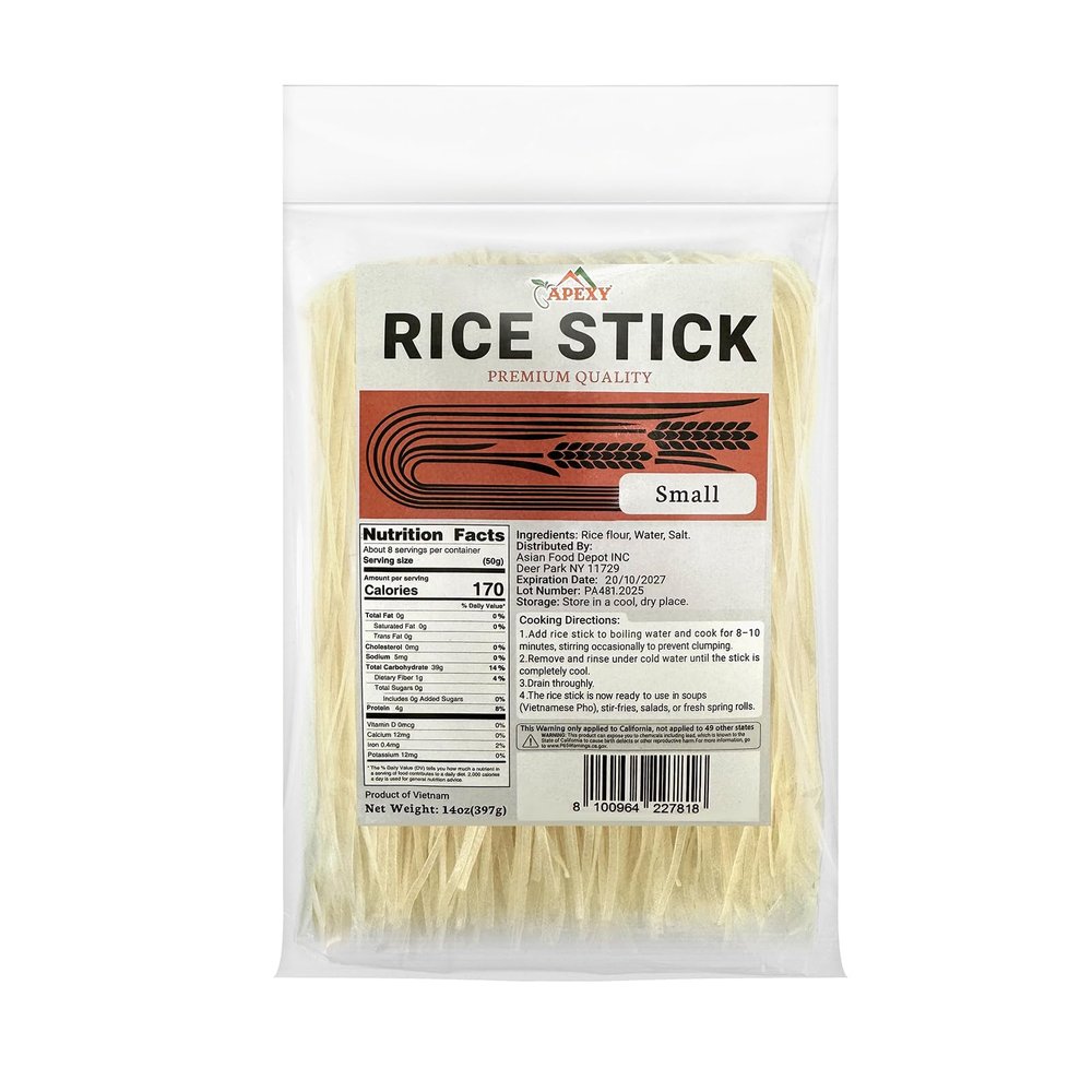 Apexy Rice Sticks, 14 oz Pack of 6 Small Size - Premium Quality Rice Noodles for Stir-Fry, Soup, Pho, Pad Thai, Spring Rolls & More