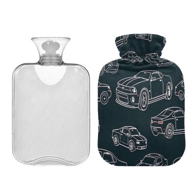 Cartoon Black Retro Sports Car hot Waterbottle with Soft Cover 2L hot Compress for Hand Feet Warmer Arthritis Bolsa para clicos menstruales