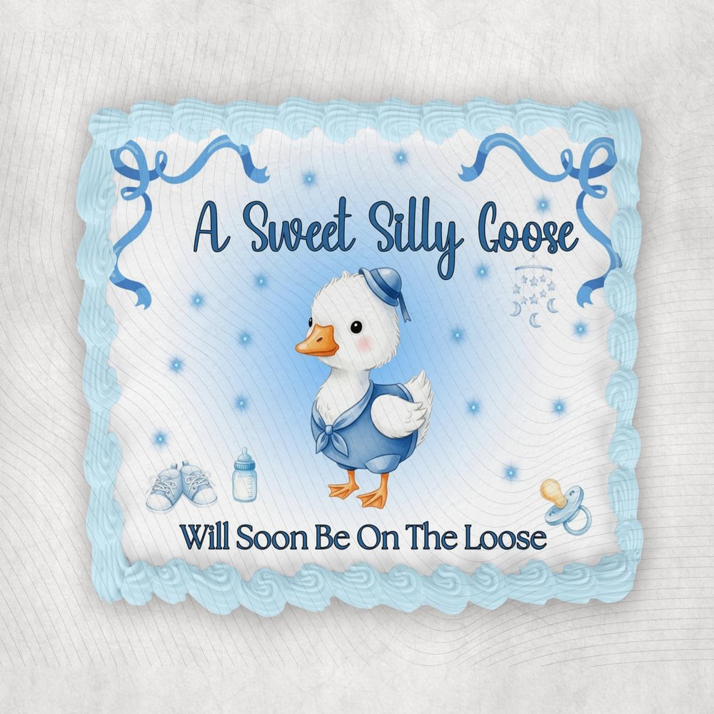 10" by 8" Silly Goose Will Almost Be On The Loose Themed Edible Image Baby Shower Cake Topper, Frosting Sheet Decoration Holiday Edible Cake Sticker Decal