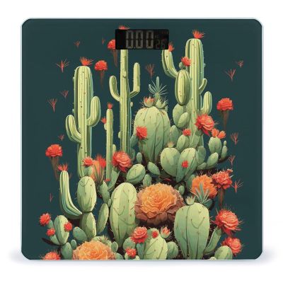 Cactus Art Scale for Body Weight Anti-Slip Tempered Glass Digital Bathroom Scales Clear LCD Display Weighing Scale Safe Rounded Corners Smart Scales
