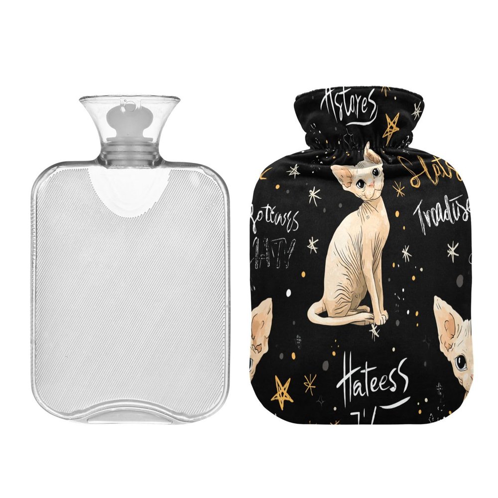 Hairless Cat Cute Stars Water Bottle for hot Water with Soft Cover 2L Bags for Tummy Warmer Tummy Warmer Bolsa de calor para Dolor Menstrual