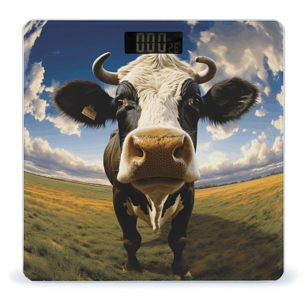 Prairie Cow Scale for Body Weight Anti-Slip Tempered Glass Digital Bathroom Scales Clear LCD Display Weighing Scale Safe Rounded Corners Smart Scales