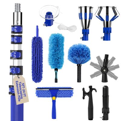 30FT Light Bulb Changer for High Ceilings with 5-24FT Heavy Duty Extension Pole,High Ceiling Fan Duster Extendable Reusable Cobweb,Feather,Window Cleaning Squeegee Kit for Home & House,Interior Roof