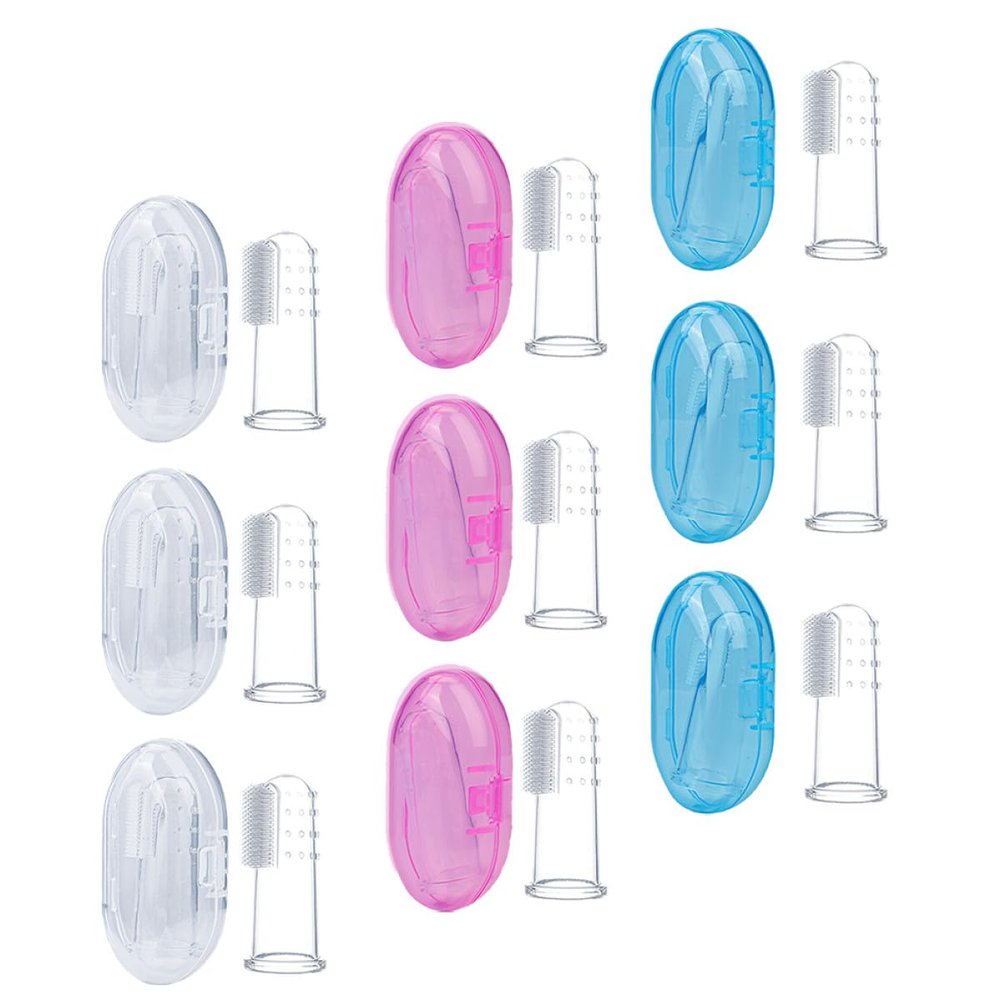 GALPADA 9Pcs Silicone Finger Toothbrush Set with Storage Box, Oral Cleaning Brush and Teething Massager for Newborns 0-3 Years, Soft Finger Brush for Dental Care