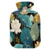 Elegant Water-Lilies Blue Retro Water Bottle for hot Water with Soft Cover 2L Warm Bottle for Bed Hot and Cold Therapies Neck and Shoulder Pain Relief Bolsa para clicos menstruales view 2