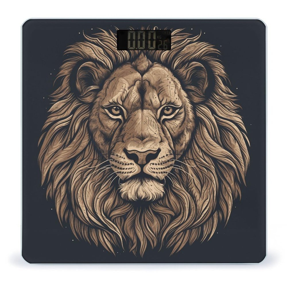 Cartoon Lion Scale for Body Weight Anti-Slip Tempered Glass Digital Bathroom Scales Clear LCD Display Weighing Scale Safe Rounded Corners Smart Scales