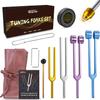 Hugbow Tuning Forks for Healing, 4 PCS Aluminum Alloy Tuning Fork 128Hz, 136.1Hz, 256Hz, 384Hz, Hockey Puck Activator & Feet, Chain, Weighted & Unweighted Tuning Fork Set with Vegan Leather Pouch view 1