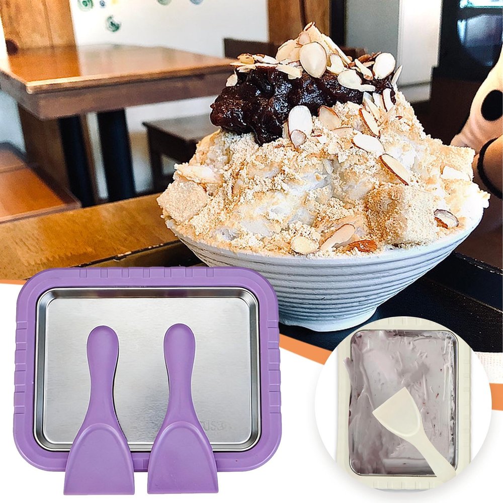 Instant Ice Cream Maker Kit, DIY Rolled Ice Cream Sorbet Set with 2 Scrapers, Food-Grade Stainless Steel & Non-Electric Family Activity, Suitable for Yogurt, Sorbet (Purple)