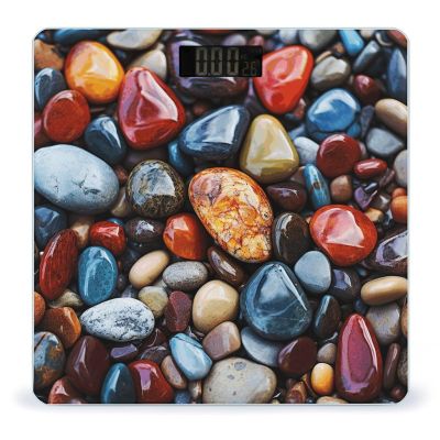 Color Stones Hippie Scale for Body Weight Anti-Slip Tempered Glass Digital Bathroom Scales Clear LCD Display Weighing Scale Safe Rounded Corners Smart Scales