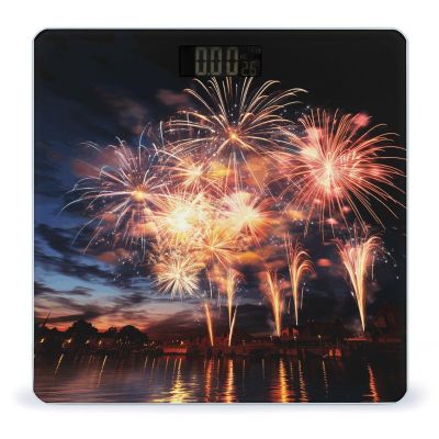 Beautiful Fireworks Scale for Body Weight Anti-Slip Tempered Glass Digital Bathroom Scales Clear LCD Display Weighing Scale Safe Rounded Corners Smart Scales