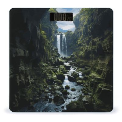 Waterfall Cliff Scale for Body Weight Anti-Slip Tempered Glass Digital Bathroom Scales Clear LCD Display Weighing Scale Safe Rounded Corners Smart Scales