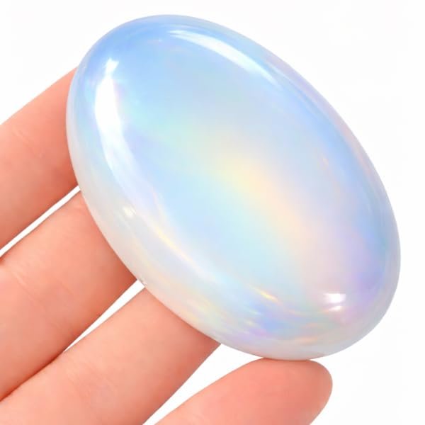 Crysmona Natural Large Opalite Gemstone Polished Palm Stone Healing Crystals Thick Natural Reiki Worry Stone Energy Balancing Anxiety Stress Relief Meditation 1 Pc