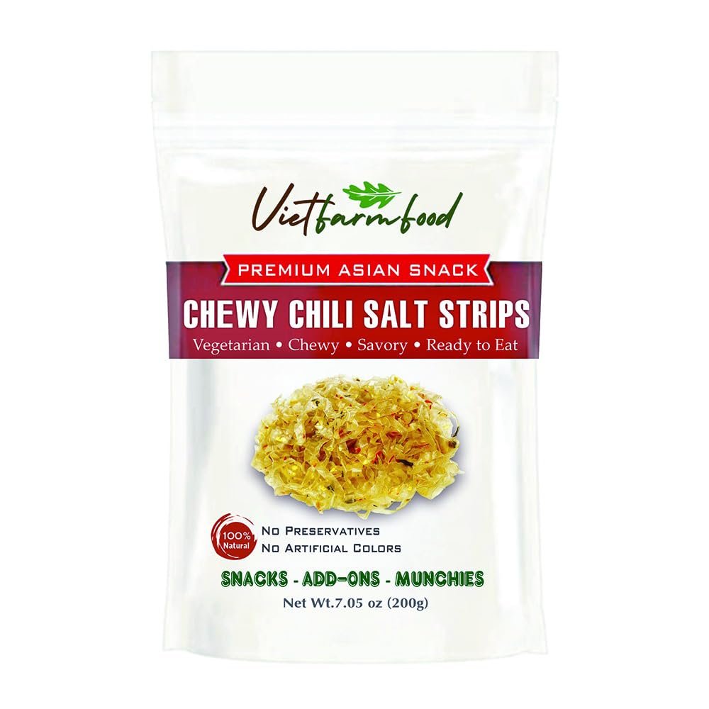 CHEWY CHILI SALT STRIPS 7.05 Oz (200g) VIETFARMFOOD: Savory & Spicy Ready to Enjoy, Gourmet Snack for Parties and Daily Enjoyment