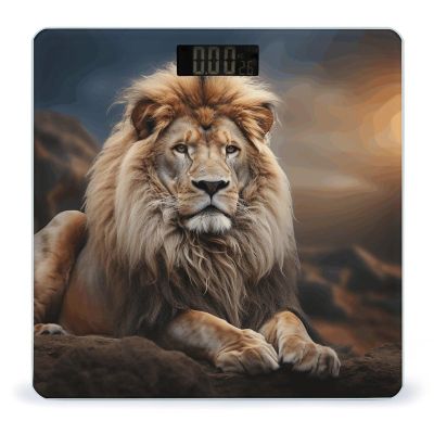 Creative Animals Lion Scale for Body Weight Anti-Slip Tempered Glass Digital Bathroom Scales Clear LCD Display Weighing Scale Safe Rounded Corners Smart Scales