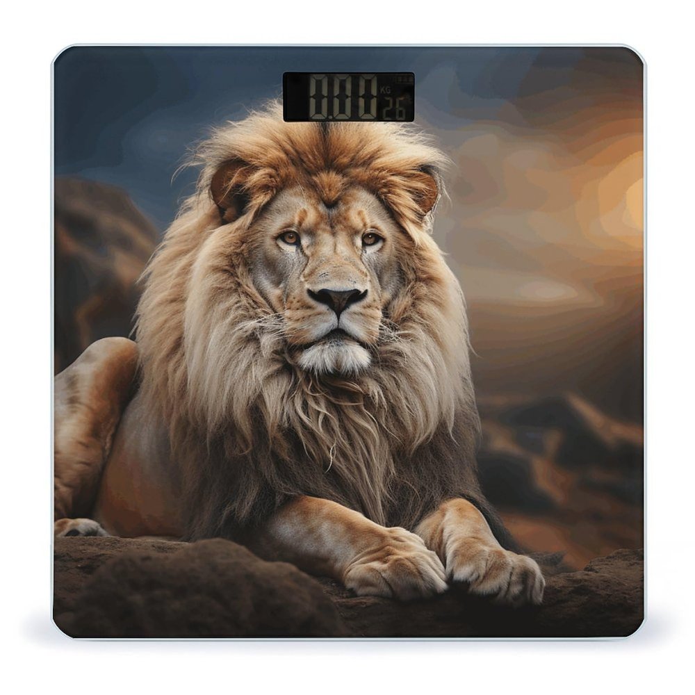 Creative Animals Lion Scale for Body Weight Anti-Slip Tempered Glass Digital Bathroom Scales Clear LCD Display Weighing Scale Safe Rounded Corners Smart Scales