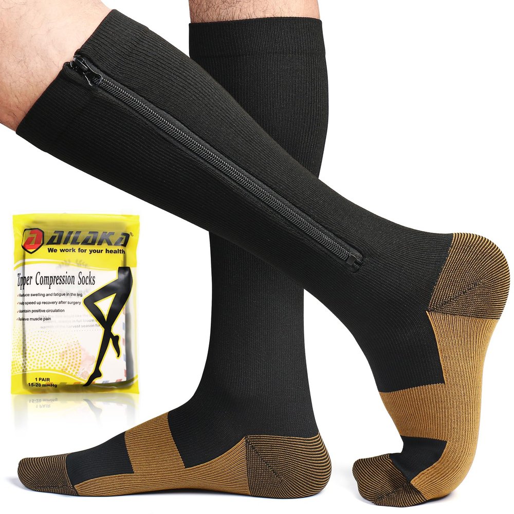 Ailaka Medical 15-20 mmHg Zipper Compression Socks Women Men