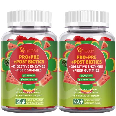 Migcopat Pre Post Probiotics Gummies,Probiotic Prebiotic Postbiotic Digestive Enzymes with Fiber, 120 Billion CFU Probiotics - Digestive Health, Sugar Free, Vegan, Watermelon, 120 Cts