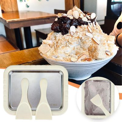 Instant Ice Cream Maker Kit, DIY Rolled Ice Cream Sorbet Set with 2 Scrapers, Food-Grade Stainless Steel & Non-Electric Family Activity, Suitable for Yogurt, Sorbet (Beige)