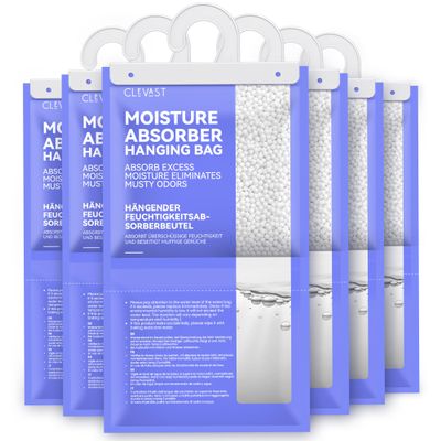 CLEVAST Moisture Absorbers Packets - 15.2 OZ, 6 Pack Large Dehumidifier Bags for Closet, Hanging Humidity Absorber in Wardrobes, Bedrooms, Bathrooms - Unscented
