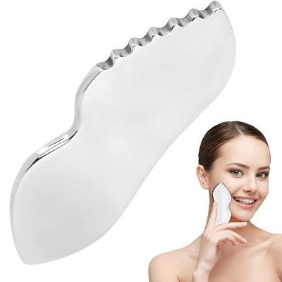 GYQORPHA Gua Sha Facial Tools Guasha for Face - 1Pcs Stainless Steel Gua Sha Tool - Massager Tool for Jawline & Chin,Fascia Massage Tool for Face Massage, Lymphatic Drainage Massager s