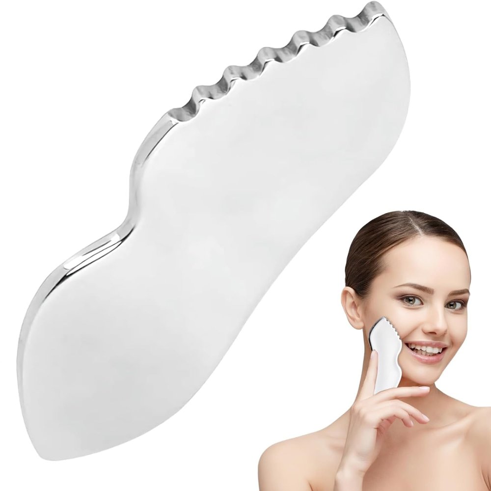 GYQORPHA Gua Sha Facial Tools Guasha for Face - 1Pcs Stainless Steel Gua Sha Tool - Massager Tool for Jawline & Chin,Fascia Massage Tool for Face Massage, Lymphatic Drainage Massager s