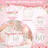 QISOLIY Pink Floral 60th Birthday Gift Bag for Women Large Elegant Happy 60th Birthday Bag with 3 Tissue Paper and 1 Greeting Card Included, 13 Reusable Rose Gift Bag for Mom, Grandma, or Friend view 2