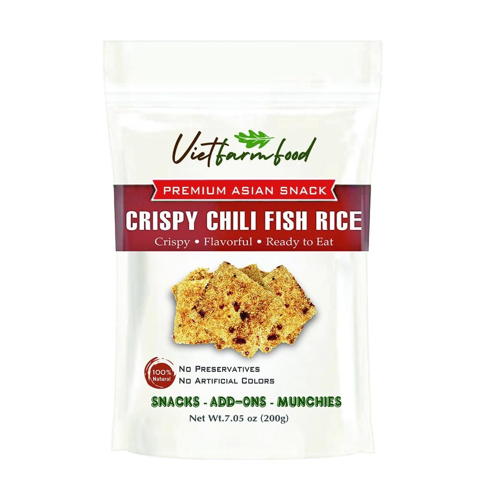 CRISPY CHILI FISH RICE 7.05 Oz (200g) VIETFARMFOOD: Savory & Spicy Ready to Enjoy, Gourmet Snack for Parties and Daily Enjoyment