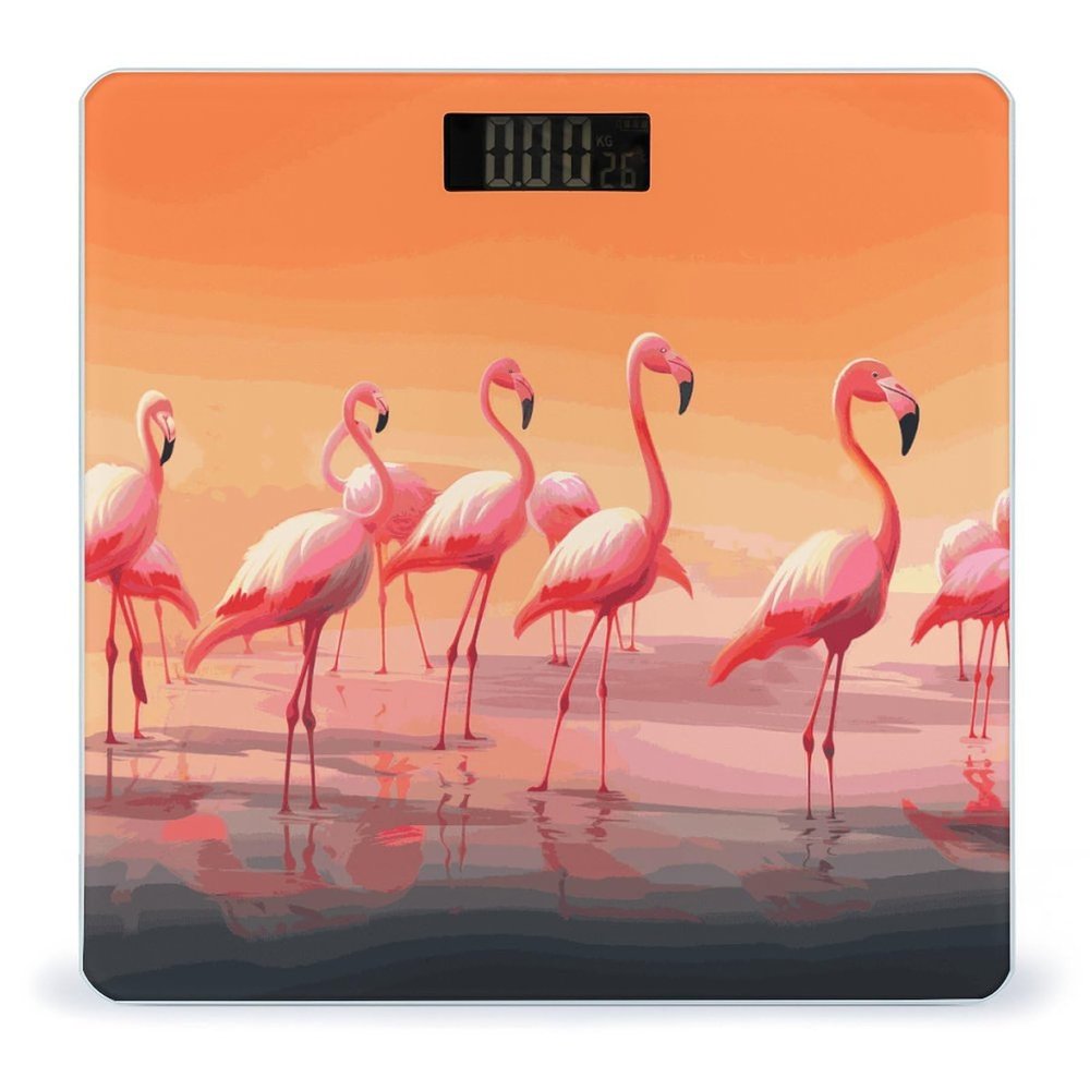 A Flock of Flamingos Weight Scale Digital Electronic Scales Bathroom Scale, Larg LCD Backlight Display, High Precisio Measurements,Tempered Glass
