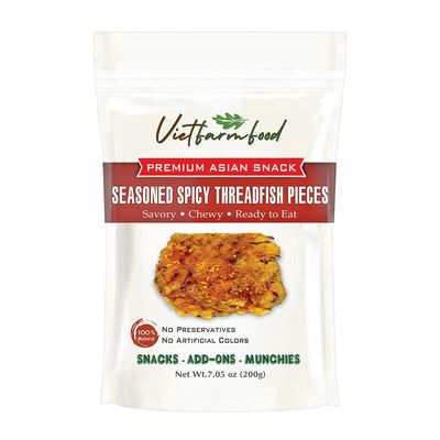 SEASONED SPICY THREADFISH PIECES 7.05 Oz (200g) VIETFARMFOOD: Savory & Spicy Ready to Enjoy, Gourmet Snack for Parties and Daily Enjoyment