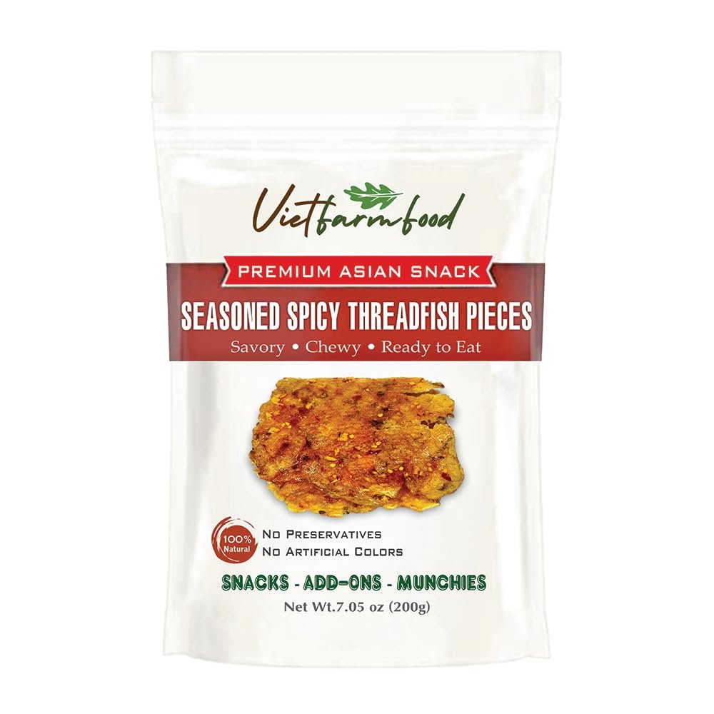 SEASONED SPICY THREADFISH PIECES 7.05 Oz (200g) VIETFARMFOOD: Savory & Spicy Ready to Enjoy, Gourmet Snack for Parties and Daily Enjoyment