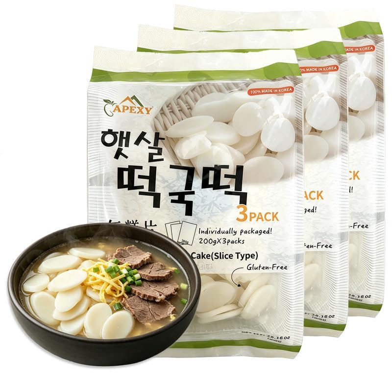 Apexy Korean Tteokbokki Rice Cake Slice 21.16oz | No MSG, Gluten-Free, Non-GMO | Authentic Korean Sticky Rice Cakes for Stir-Fry & Spicy Tteokbokki | Fresh & Chewy Texture | Pack of 3