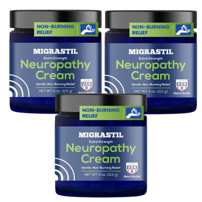 Basic Vigor Migrastil Neuropathy Relief Cream Extra Strength for Feet, Legs, and Hands 3-Pack. Made in The USA. Vegan and Cruelty-Free, Non-Greasy, Gentle, Non-Burning with Cooling Effect.
