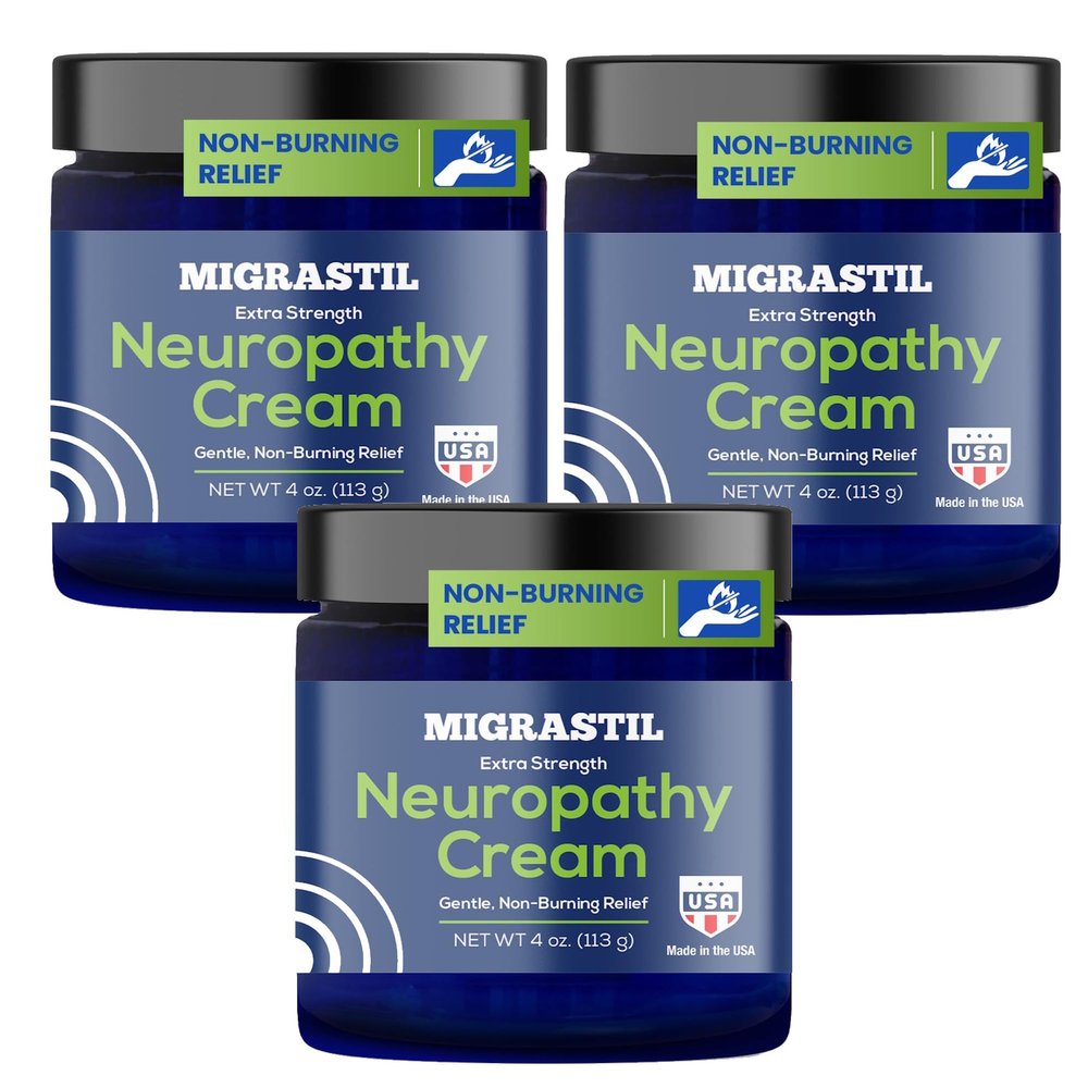Basic Vigor Migrastil Neuropathy Relief Cream Extra Strength for Feet, Legs, and Hands 3-Pack. Made in The USA. Vegan and Cruelty-Free, Non-Greasy, Gentle, Non-Burning with Cooling Effect.