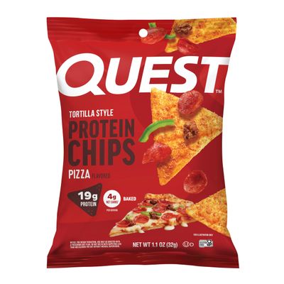 Quest Nutrition Pizza Tortilla Style Protein Chips, 19g Protein, 4g Net Carbs, High Protein Snack, Low Carb, Gluten Free, 1.01 oz bags, 12 Count
