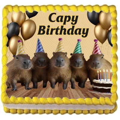 10" by 8" Capybara Capy Birthday Edible Image Birthday Party Cake Topper, Frosting Sheet Decoration Holiday Edible Cake Sticker Decal
