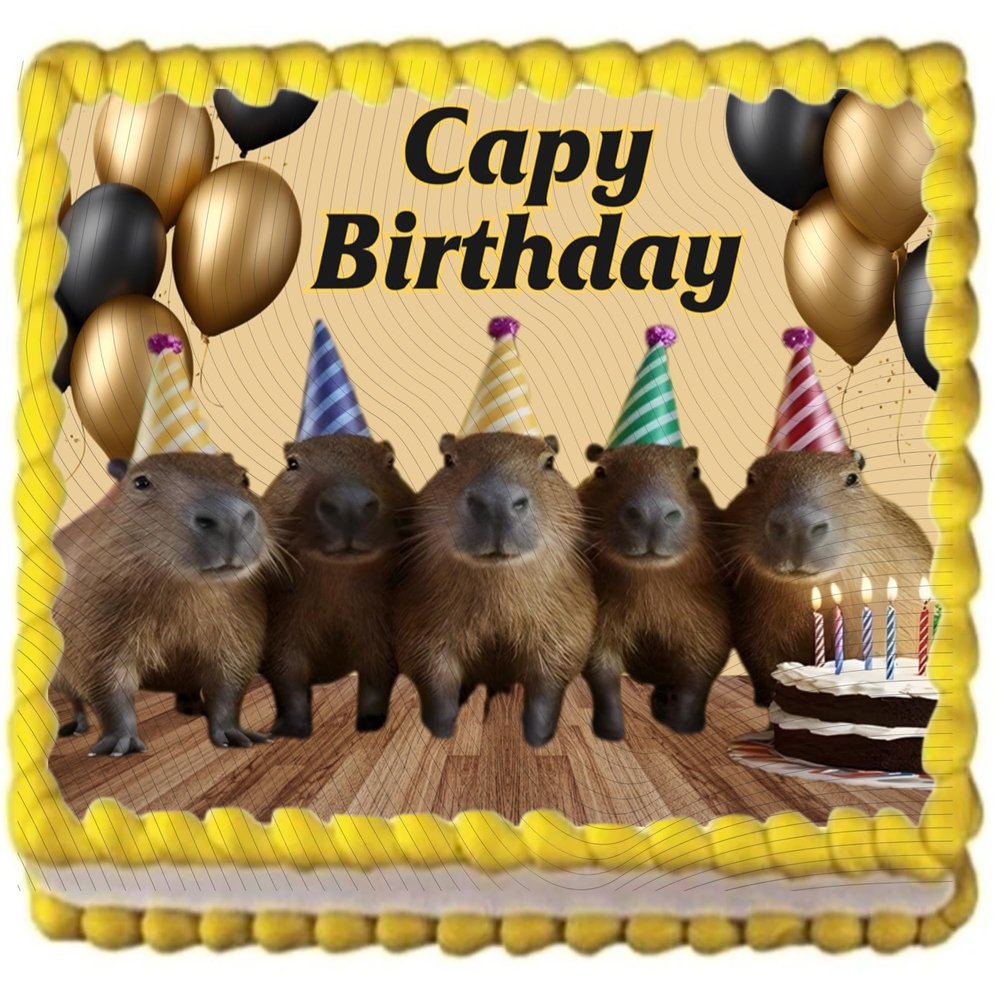 10" by 8" Capybara Capy Birthday Edible Image Birthday Party Cake Topper, Frosting Sheet Decoration Holiday Edible Cake Sticker Decal