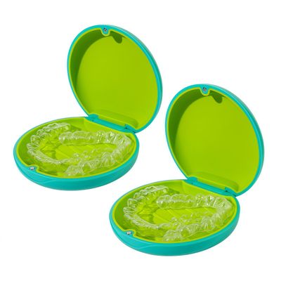 Maoerdental 2PCS Retainer Case Compatible with Invisalign,Cute Slim Aligner Case,Customized Magnetic Closure Orthodontic Retainer Cases (2 Pack Cyan + Green Silicone)