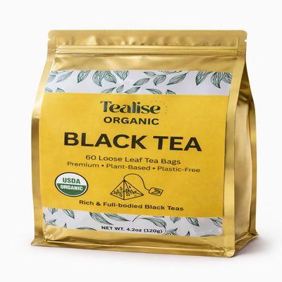 Organic Black Tea Plant-Based & Plastic-Free Tea Bags 60 Servings Premium Whole Leaf Loose Tea by Tealise