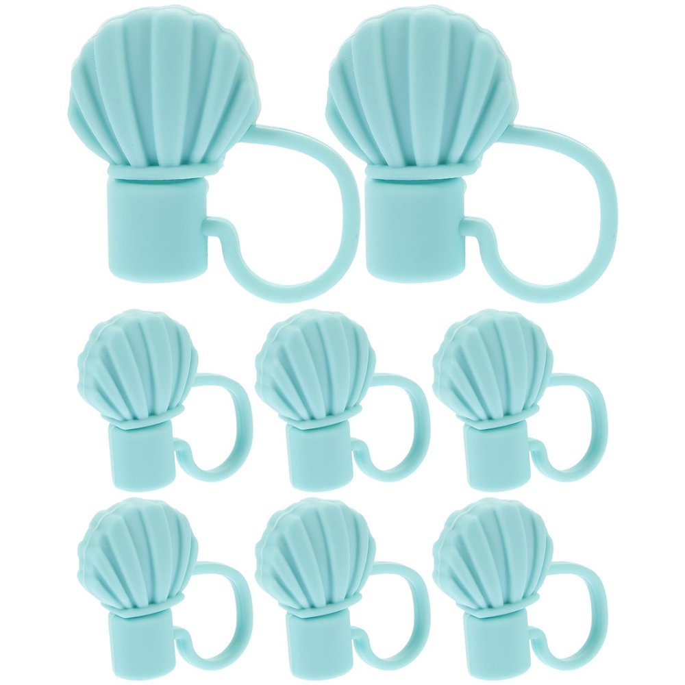 HAKIDZEL Silicone Straw Covers Caps Set 8Pcs Shell-Shaped Straw Stoppers Reusable for Tumblers Travel Home Use