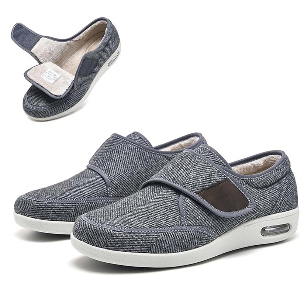 Extra Wide Footwear for Seniors, Adjustable Comfortable Orthopedic Slippers, Lightweight Walking Shoes, Warm Fur Lined Casual Shoes, for Swollen Feet, Diabetic Foot Care