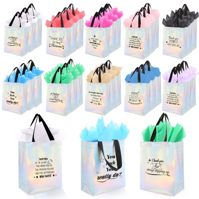 80 Pcs Reusable Gift Bags with Handles - Include 40 Iridescent Gift Bags & 40 Tissue Paper - Employee Appreciation Gifts Bulk for Staff, Team, Coworker, Teachers, Nurse, Thank You Gifts (Silver)